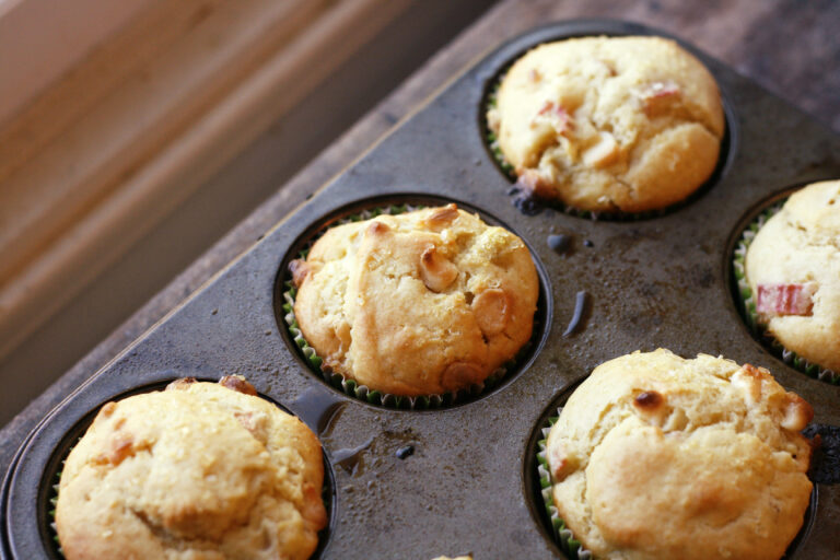Rhubarb White Chocolate Muffins