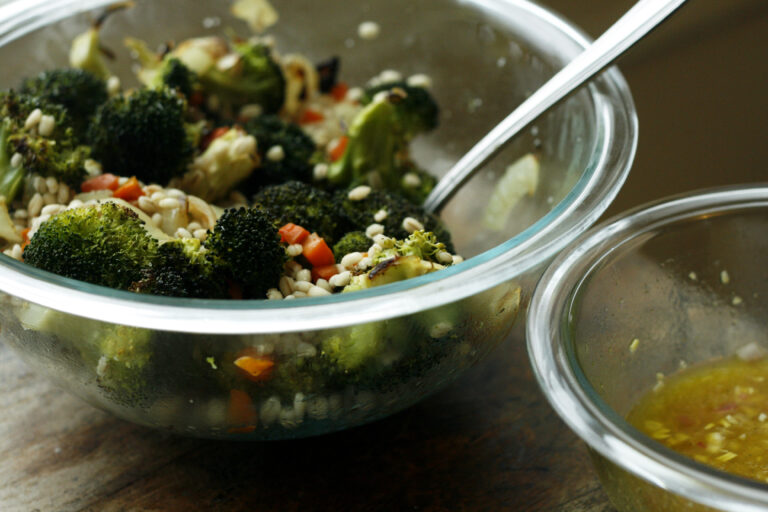 Roasted Broccoli Grain Bowl with Shallot Vinaigrette