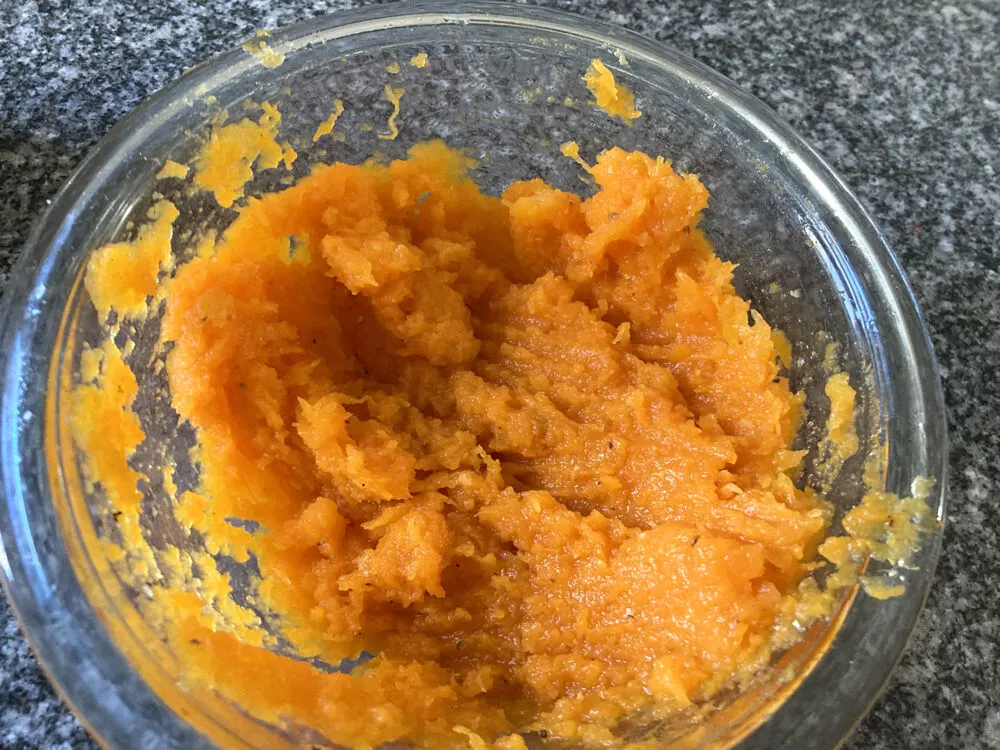 Mashed butternut squash in a bowl