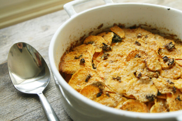Rosemary Garlic Parmesan Sweet Potato Casserole