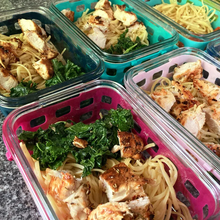 Zesty Chicken Bowls with Sauteed Kale and Pasta