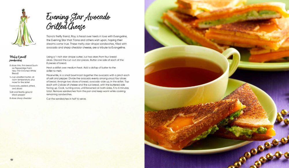 This photo shows a recipe spread for Evening Star Avocado Grilled Cheese. The recipe is on the left and an image  is on the right. 
