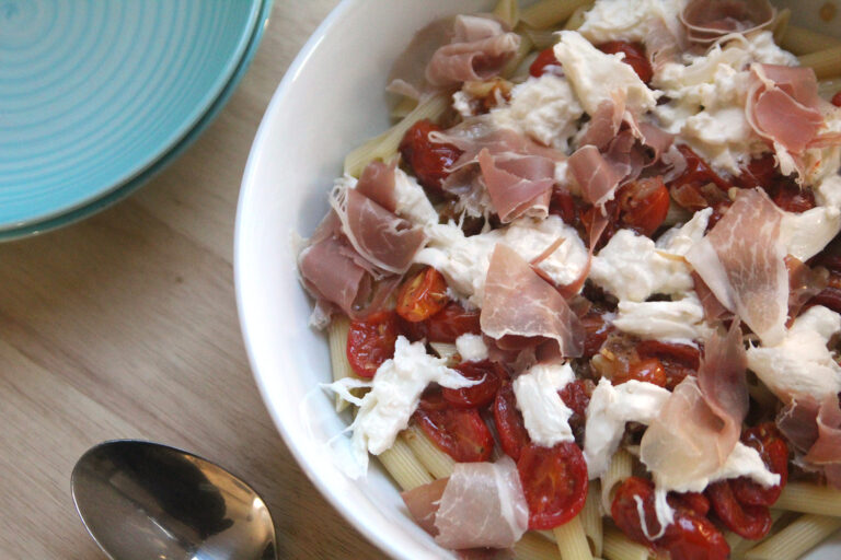 Roasted Tomato Burrata Pasta with Prosciutto
