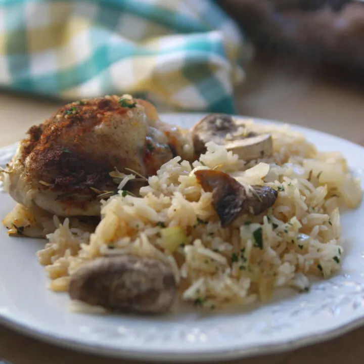 One Pan Chicken and Rice Casserole with Mushrooms