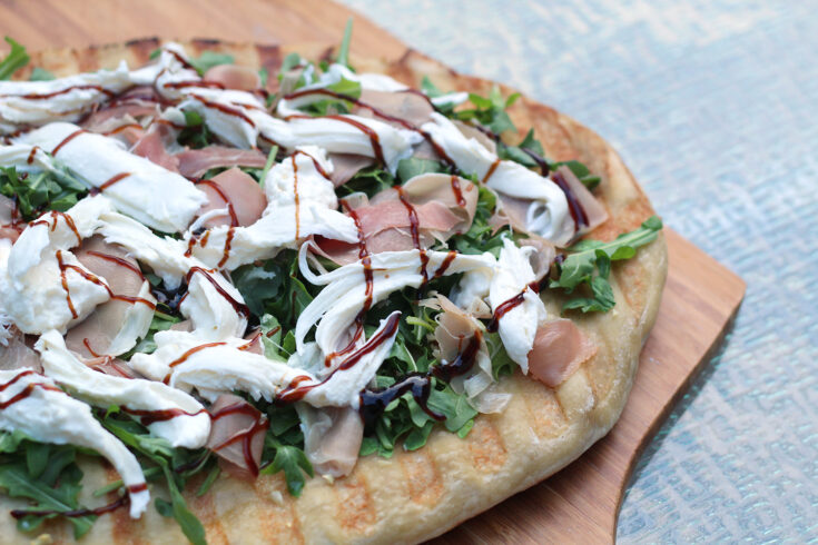 Grilled Prosciutto, Burrata and Arugula Pizza