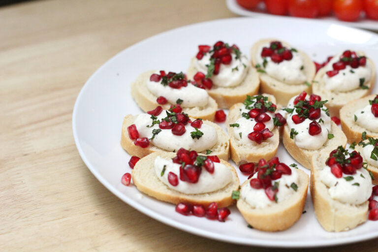 Whipped Ricotta Crostini with Peppermint and Pomegranate