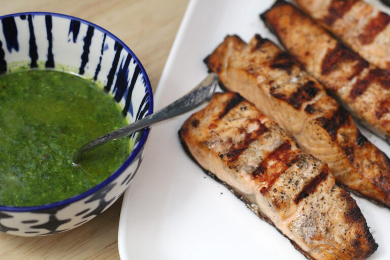 Grilled Salmon with Spinach Chimichurri Recipe