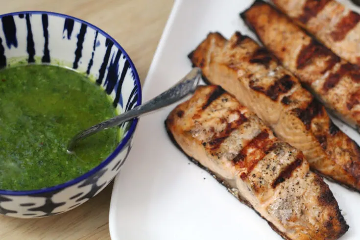 Grilled Salmon with Spinach Chimichurri